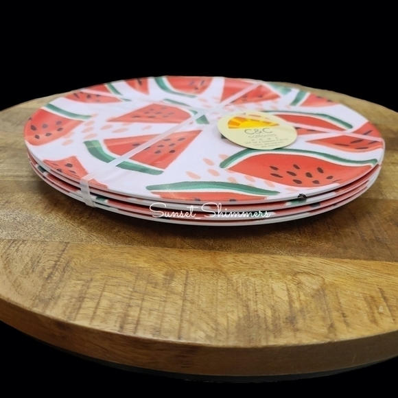 4pc set Watermelon C&C California Home Melamine 11" Dinner Plates New - Picture 2 of 4